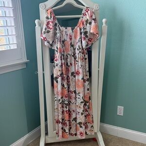 BloomChic Floral Maxi Dress - Pink and White
